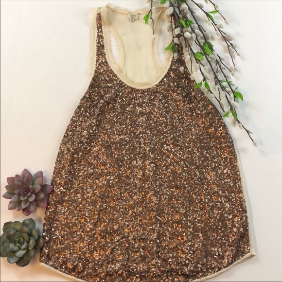 Aritzia Tops - Aritzia Wilfred Silk Gold Sequin Tank Top